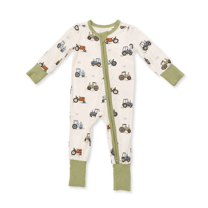 Angel Dear Future Farmer Convertible Romper front view of the baby romper highlighting the silhouette and future farmer design