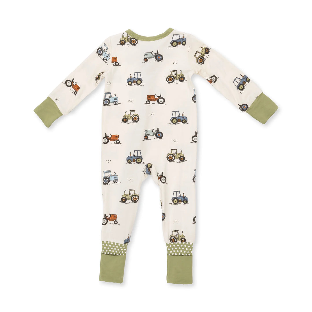Angel Dear Future Farmer Convertible Romper alternate view of the baby romper showing the future farmer design and coordinating trim
