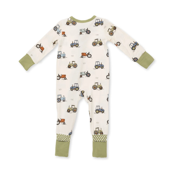 Angel Dear Future Farmer Convertible Romper alternate view of the baby romper showing the future farmer design and coordinating trim