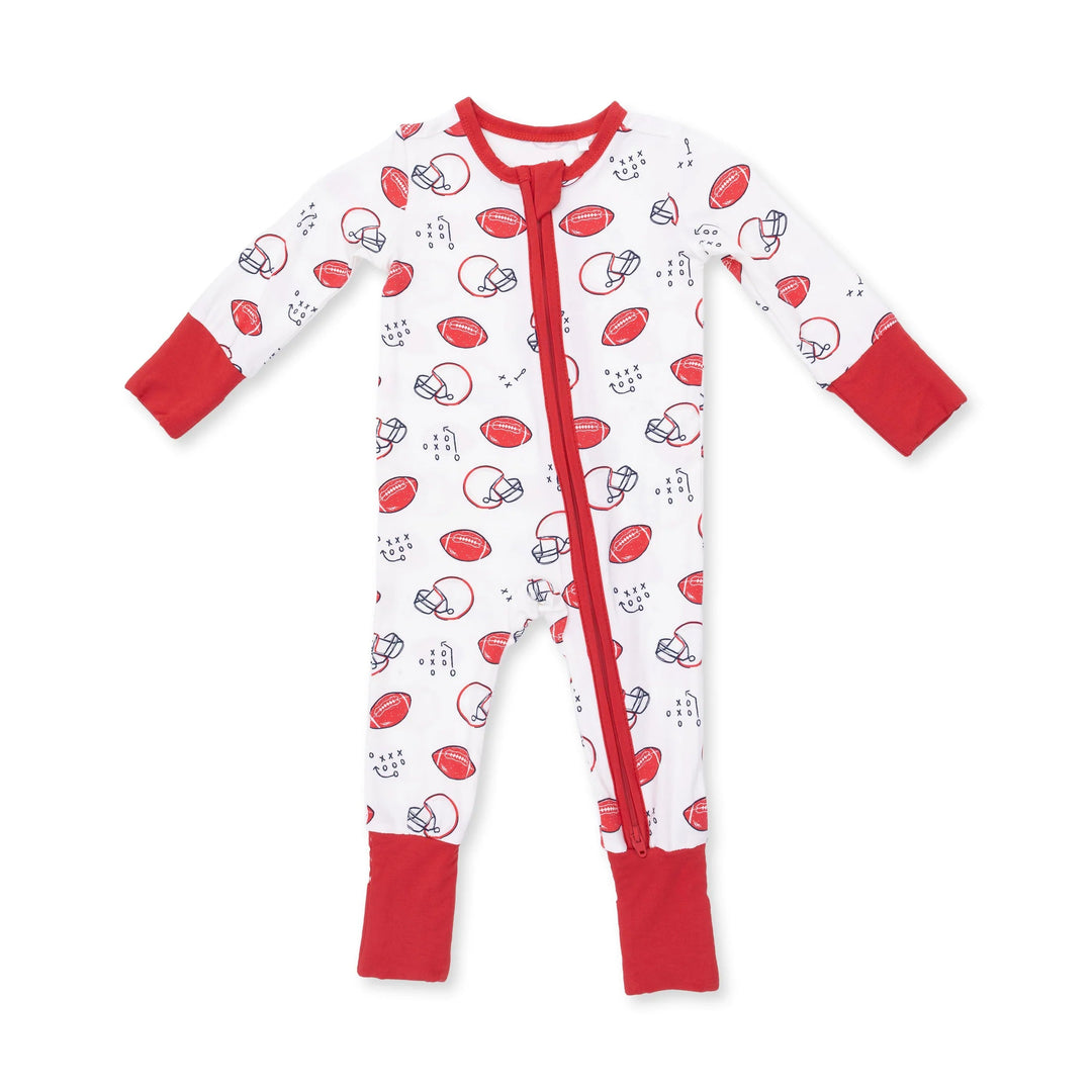 Angel Dear Touchdown Time Convertible Romper front view of the baby romper highlighting the silhouette and touchdown time design