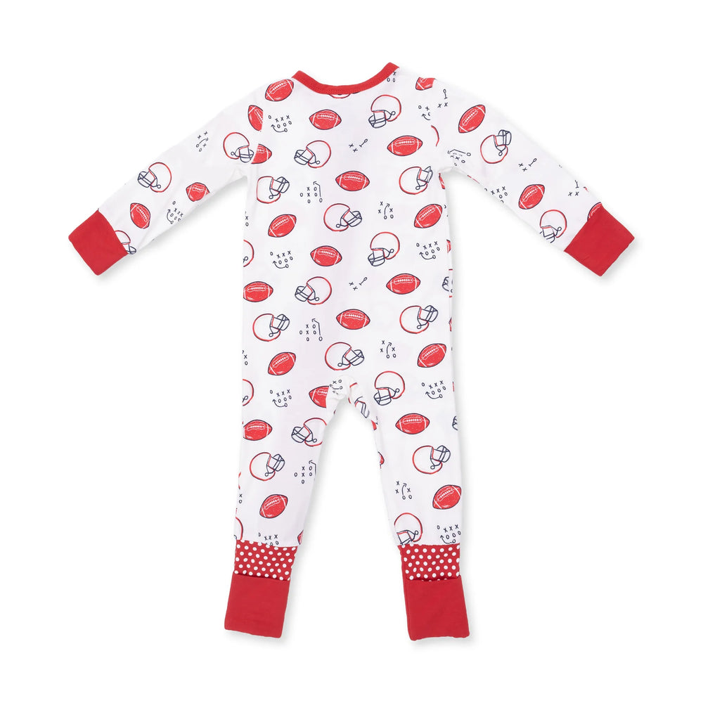 Angel Dear Touchdown Time Convertible Romper alternate view of the baby romper showing the touchdown time design and coordinating trim