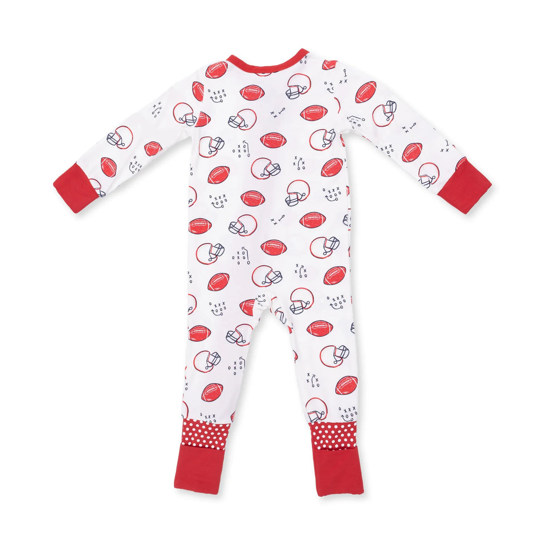 Angel Dear Touchdown Time Convertible Romper alternate view of the baby romper showing the touchdown time design and coordinating trim