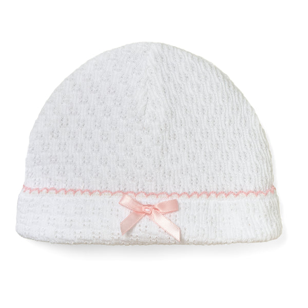 PATY KNIT WHITE WITH PINK TRIM SAYLOR BEANIE WITH BOW