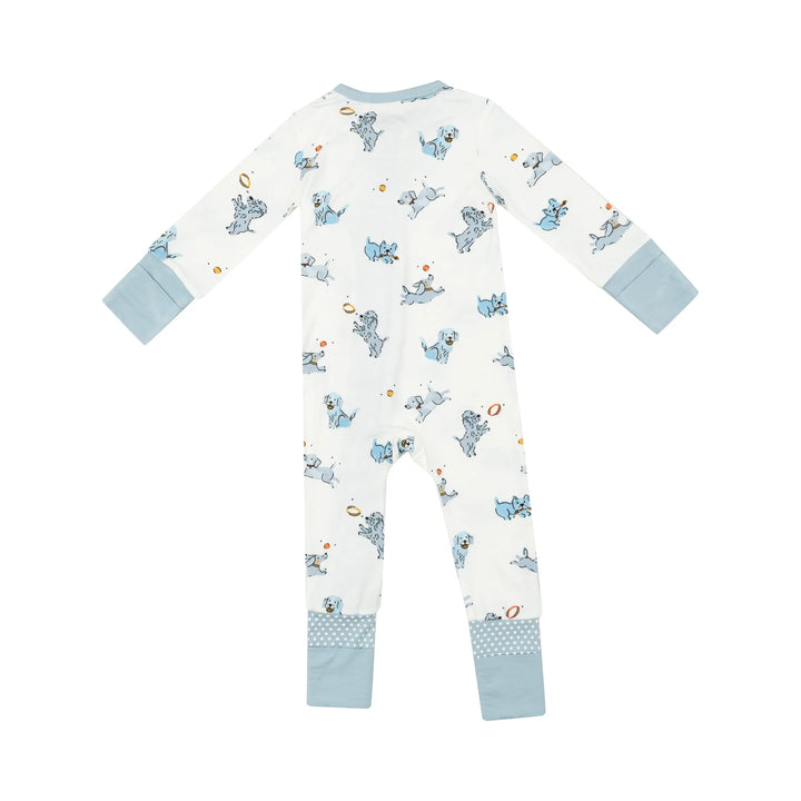 BLUE PLAYFUL PUPPIES ZIPPER ROMPER