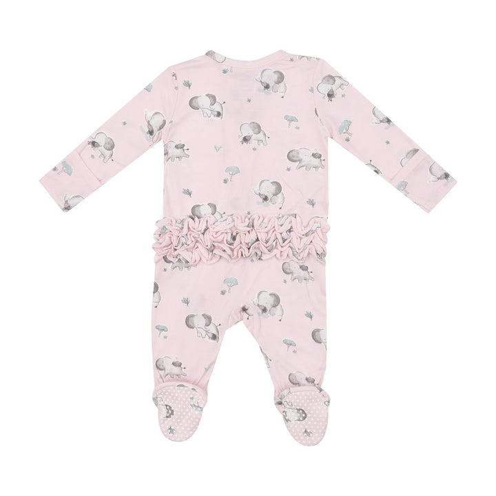 PINK ELEPHANTS RUFFLE ZIPPER FOOTIE