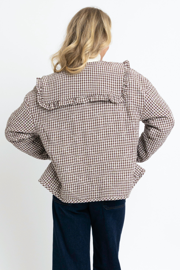 KARLIE: BROWN GINGHAM CHECK COLLAR NOVELTY JACKET