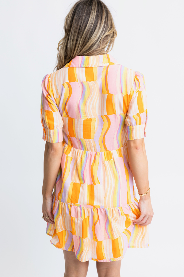 KARLIE: ORANGE MULTI STRIPE VNECK COLLAR DRESS
