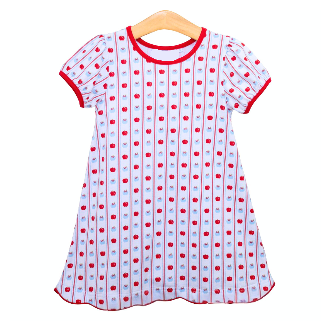 BLUE & RED APPLE PRINT DRESS