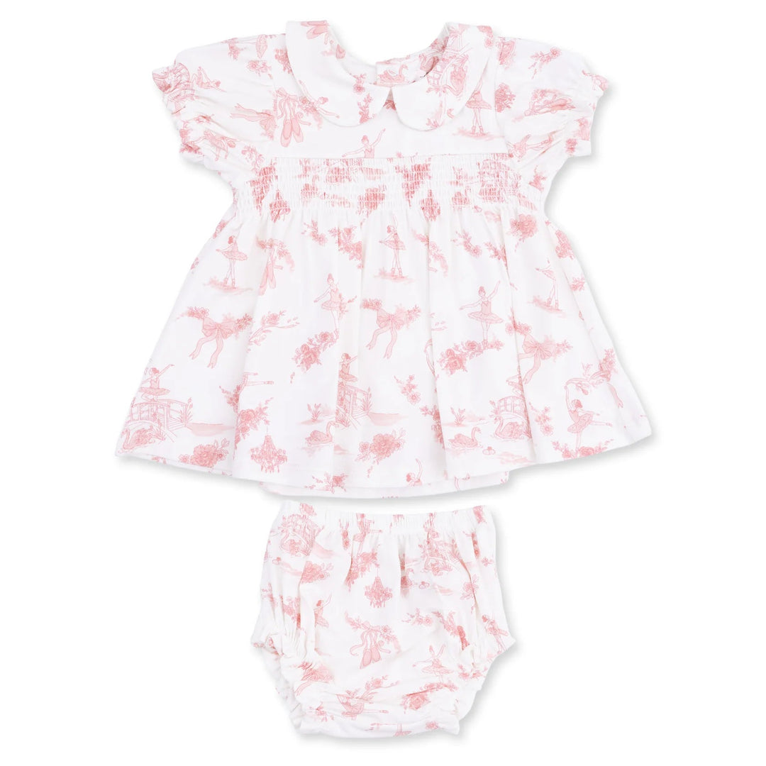 Angel Dear Ballet Toile Smocked Dress Set complete outfit view showing the coordinated pieces and ballet toile smocked dress set design