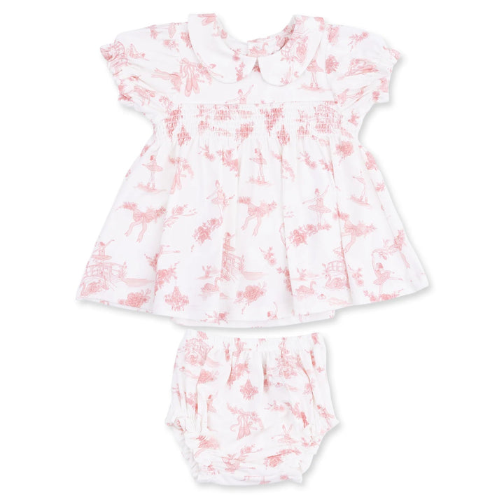 Angel Dear Ballet Toile Smocked Dress Set complete outfit view showing the coordinated pieces and ballet toile smocked dress set design