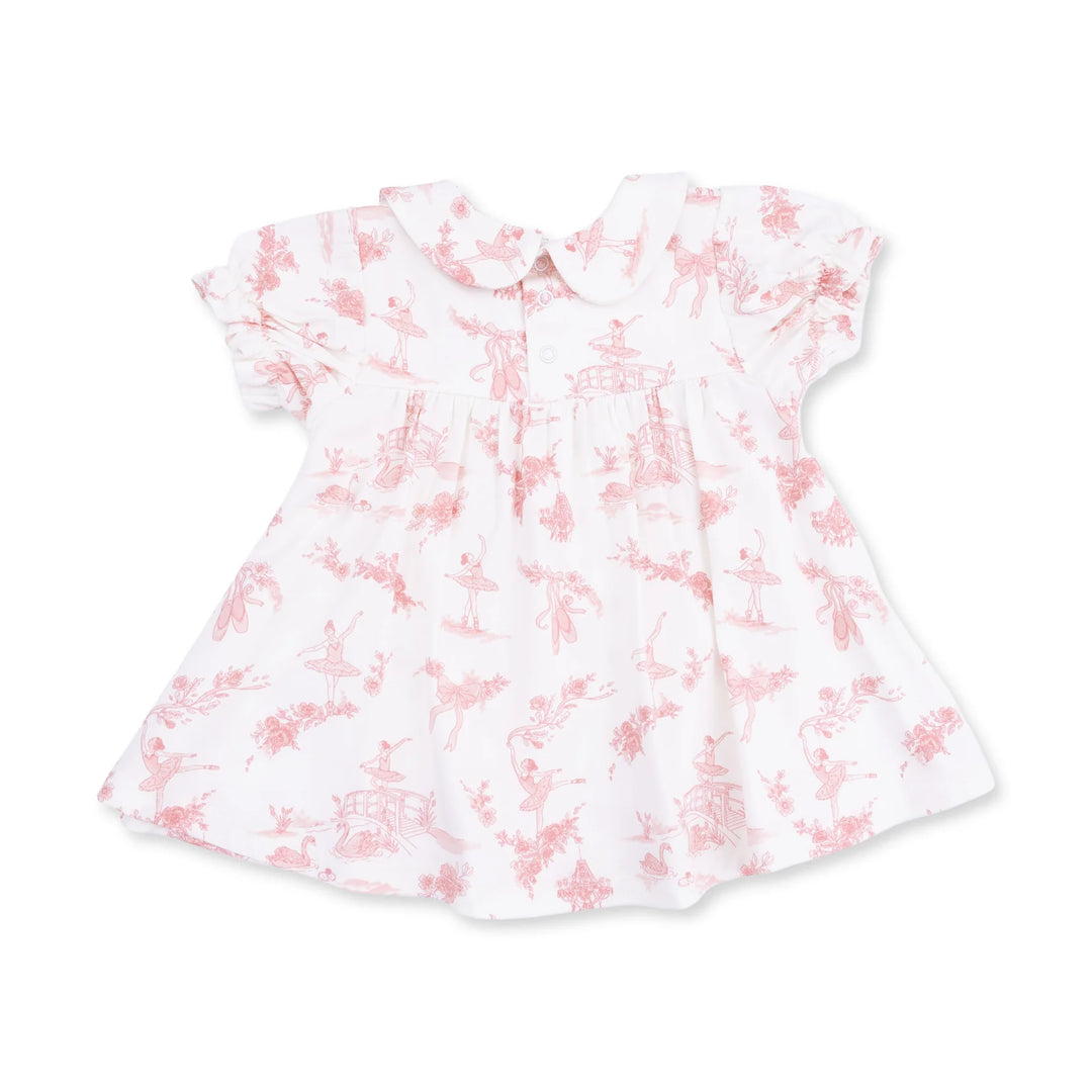 Angel Dear Ballet Toile Smocked Dress Set top detail highlighting the neckline, sleeves, and ballet toile smocked dress set design