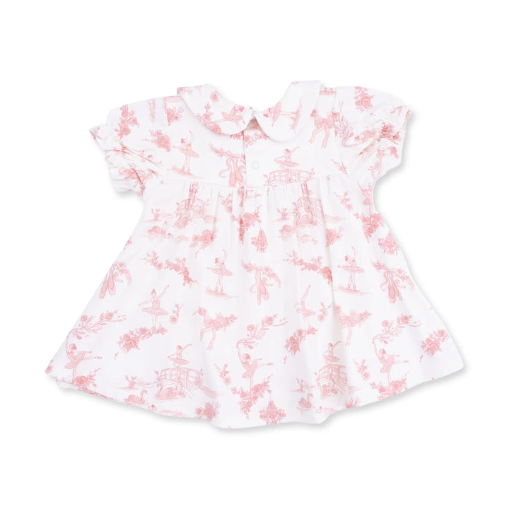 Angel Dear Ballet Toile Smocked Dress Set top detail highlighting the neckline, sleeves, and ballet toile smocked dress set design