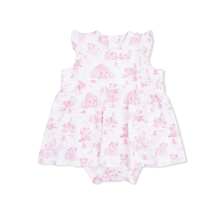 PUPPY TOILE PINK RUFFLE BODYSUIT DRESS