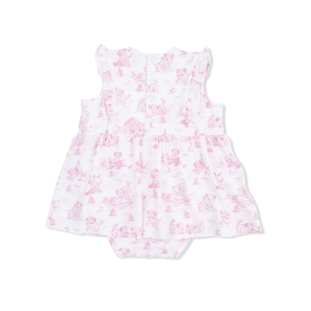 PUPPY TOILE PINK RUFFLE BODYSUIT DRESS