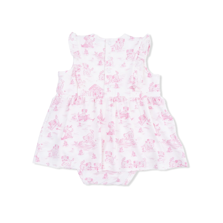 PUPPY TOILE PINK RUFFLE BODYSUIT DRESS