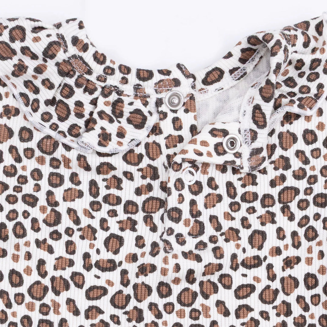 Angel Dear Leopard Rib Long Sleeve Ruffle Top and Pant Set coordinating piece shown separately with the leopard rib ruffle design