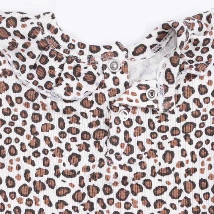 Angel Dear Leopard Rib Long Sleeve Ruffle Top and Pant Set coordinating piece shown separately with the leopard rib ruffle design