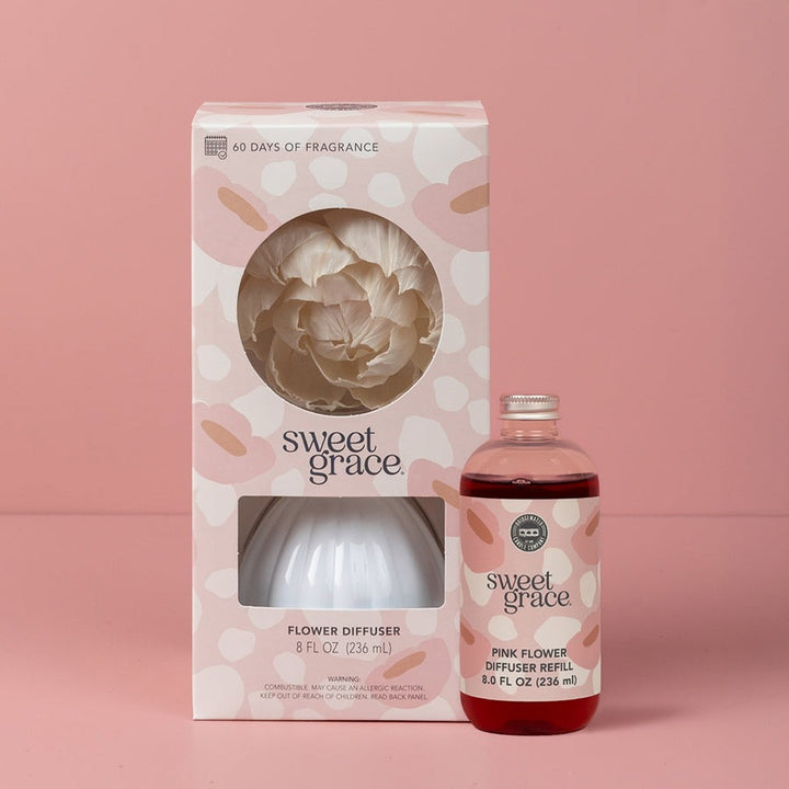 Sweet Grace Pink Dye Flower Refill oil bottle for a color-changing flower diffuser