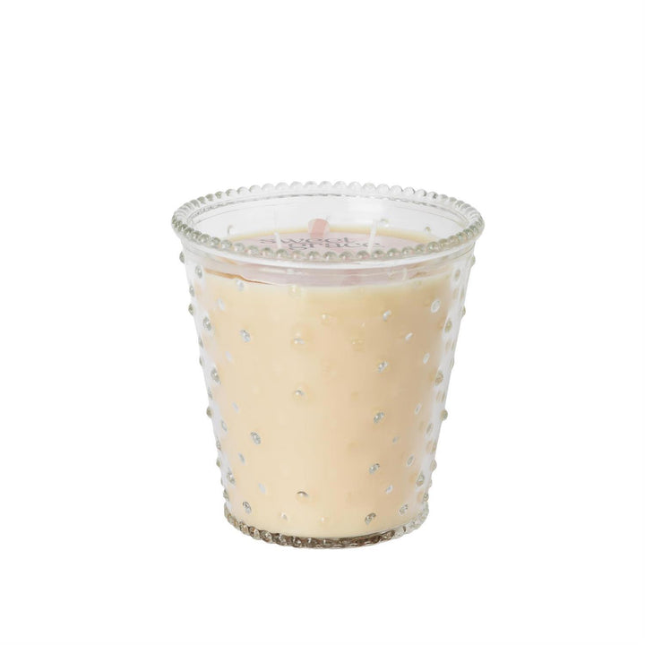 No. 080 Sweet Grace three-wick candle in a clear hobnail glass vessel