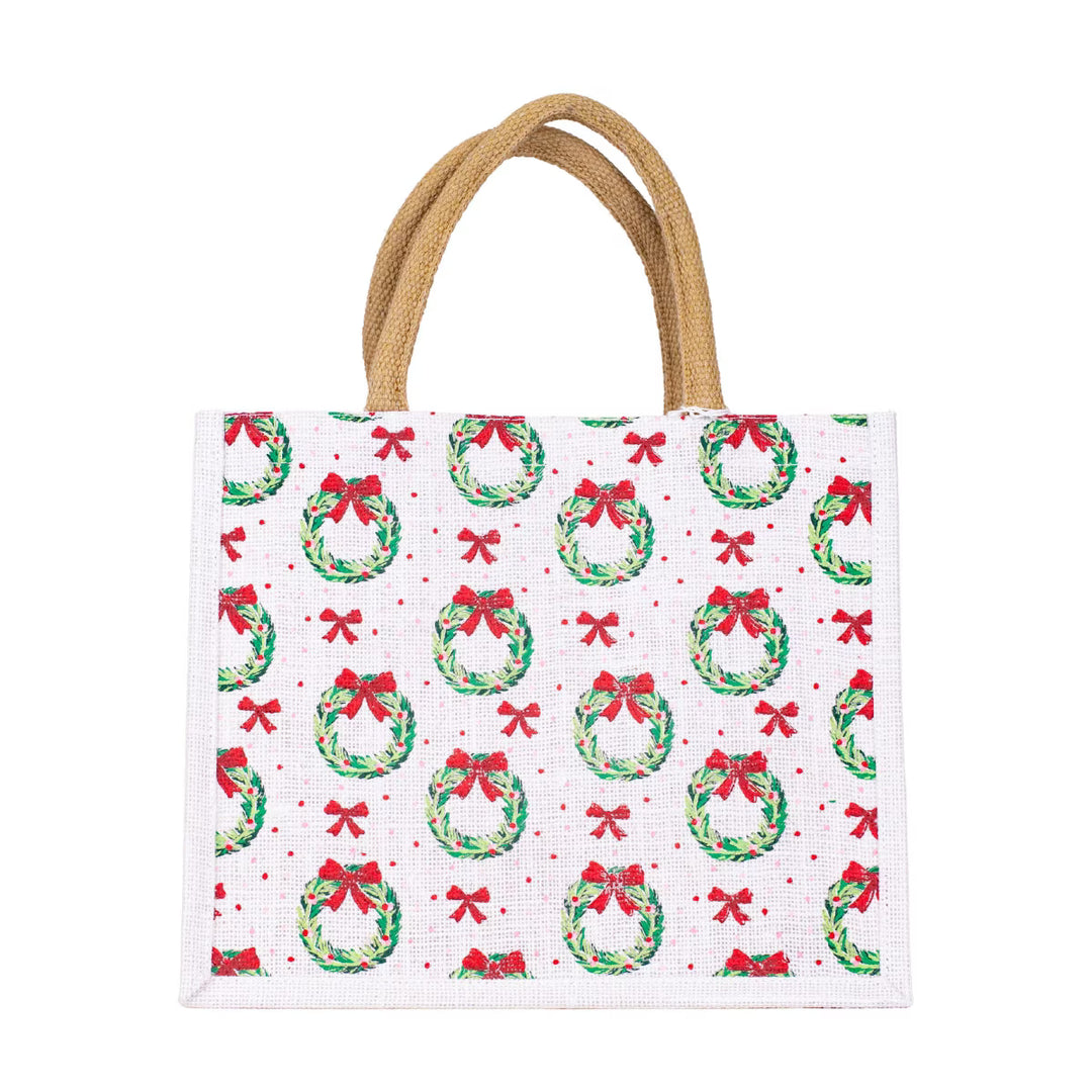 JUTE CHRISTMAS WREATH TOTE