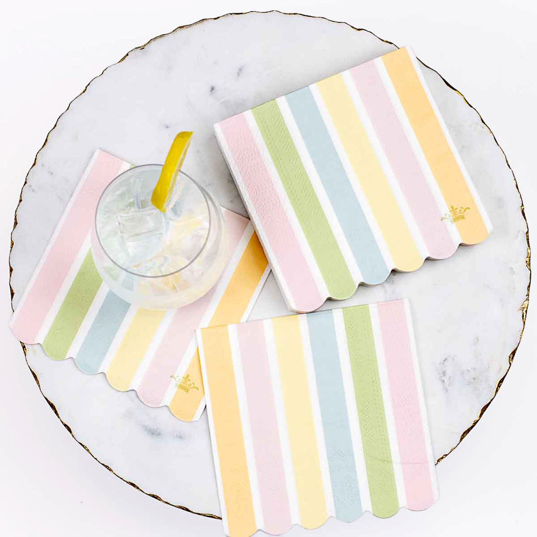CANDY STRIPE SCALLOPED COCKTAIL NAPKINS