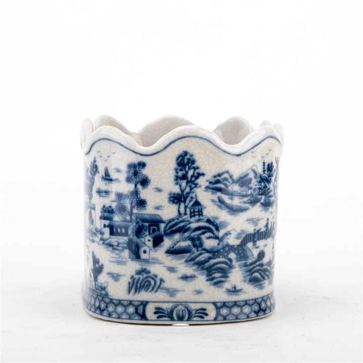 BLUE WILLOW SCALLOPED CACHEPOT ICE BUCKET