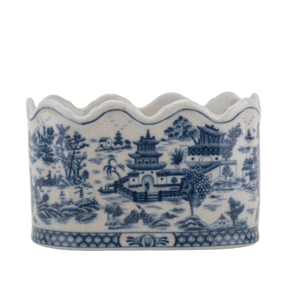 BLUE WILLOW SCALLOPED CACHEPOT ICE BUCKET