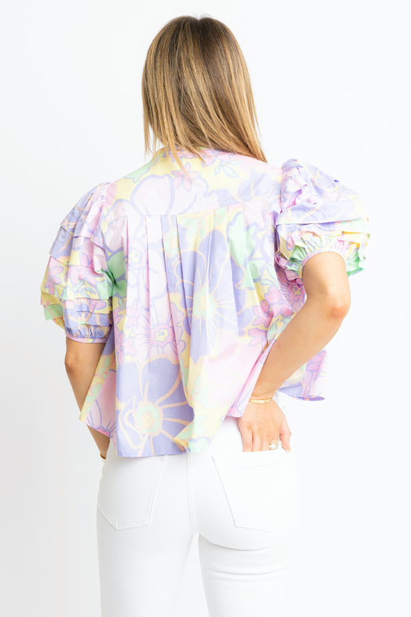 KARLIE: LAVENDER FLORAL PLEAT SLEEVE TOP