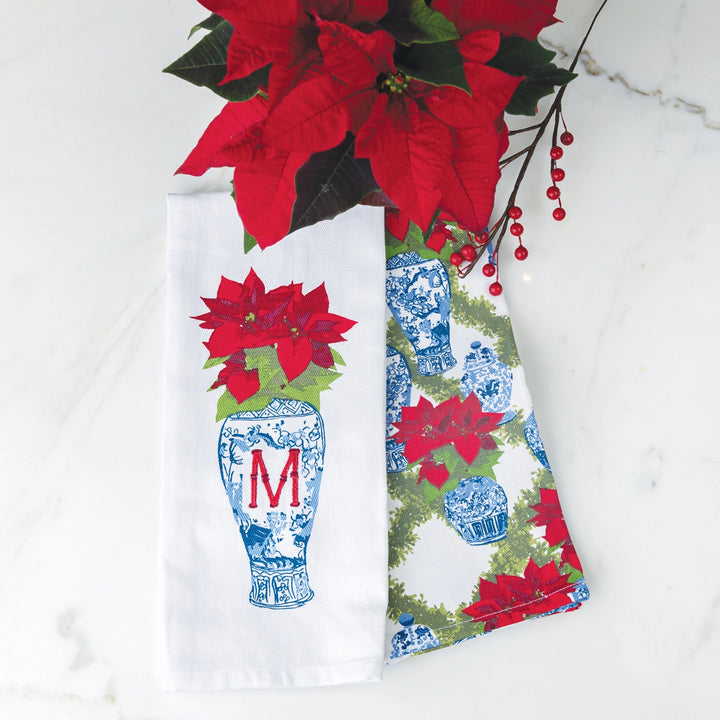 INITIAL POINSETTIAS KITCHEN TOWEL SET