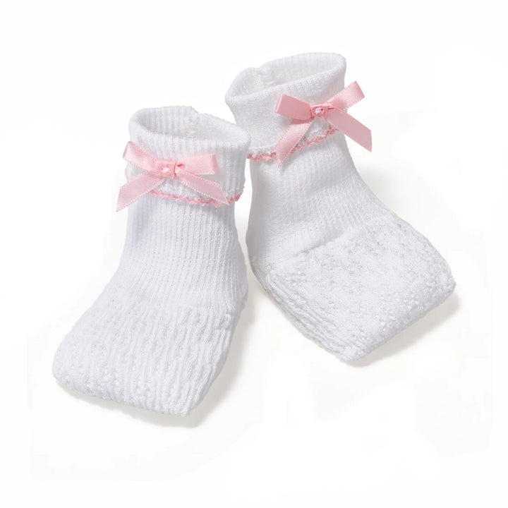 PATY KNIT WHITE WITH PINK TRIM BOOTIES WITH BOW