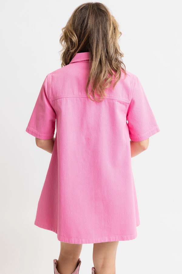 KARLIE: PINK DENIM POCKET SWING SHIRT DRESS