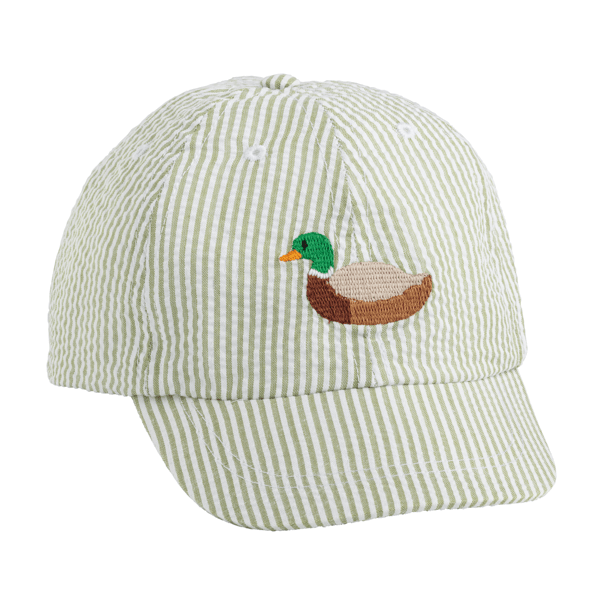 GREEN SEERSUCKER MALLARD EMBROIDERED HAT