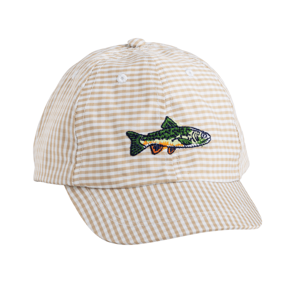 KHAKI GINGHAM FISH EMBROIDERED HAT
