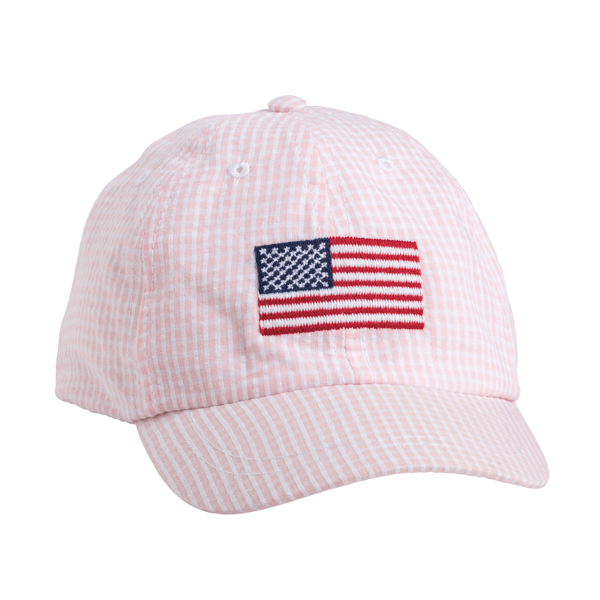 PINK GINGHAM AMERICAN FLAG EMBROIDERED HAT