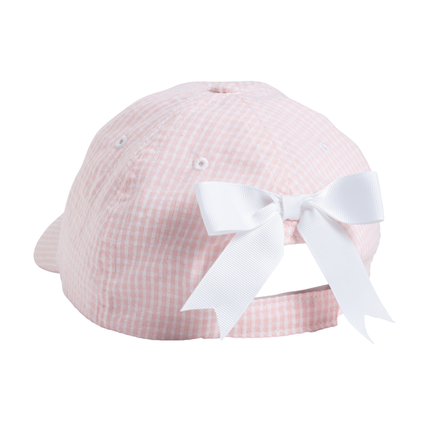 PINK GINGHAM AMERICAN FLAG EMBROIDERED HAT WITH WHITE RIBBON BOW ON BACK