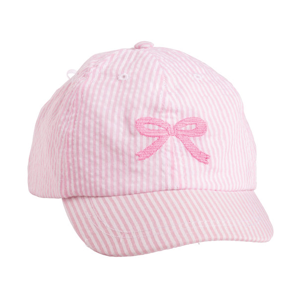 PINK SEERSUCKER BOW EMBROIDERED HAT