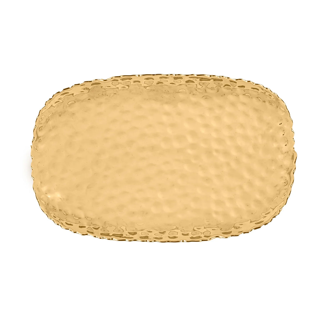 Hammered gold oval serving platter with textured dimpled finish | Walker Boutique