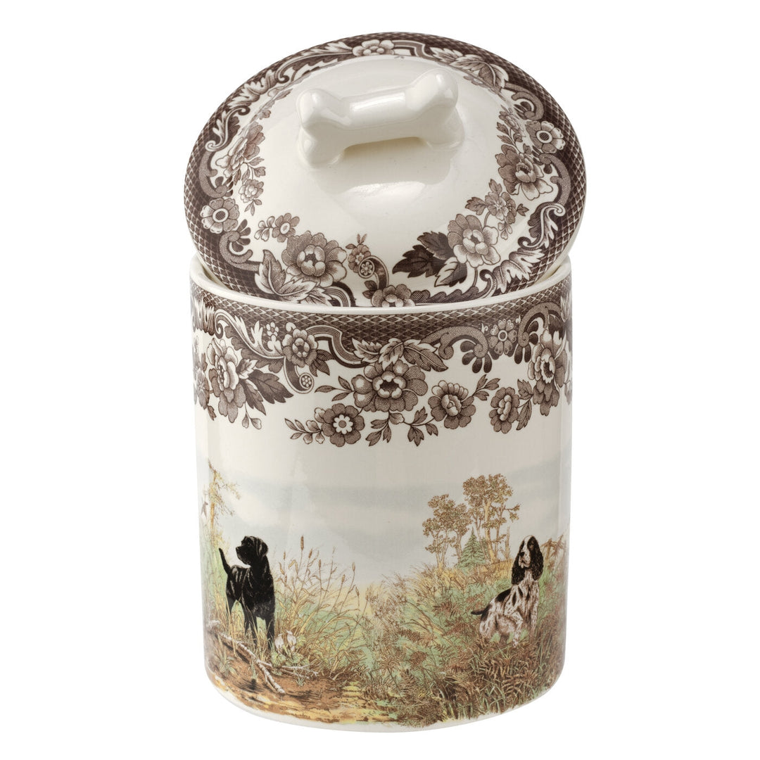 woodland treat jar with assorted dogs