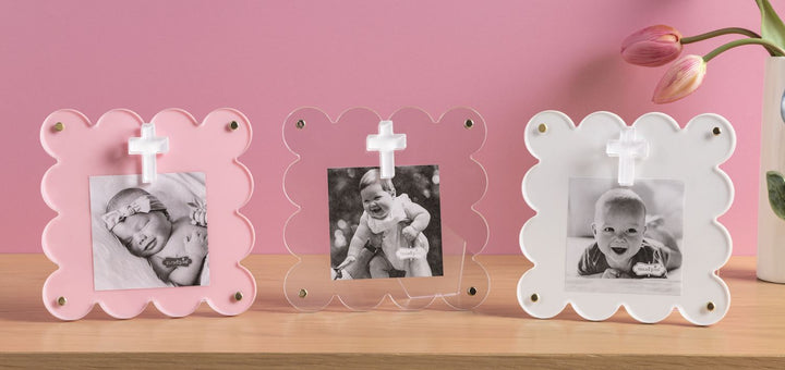PINK ACRYLIC CROSS SCALLOP FRAME