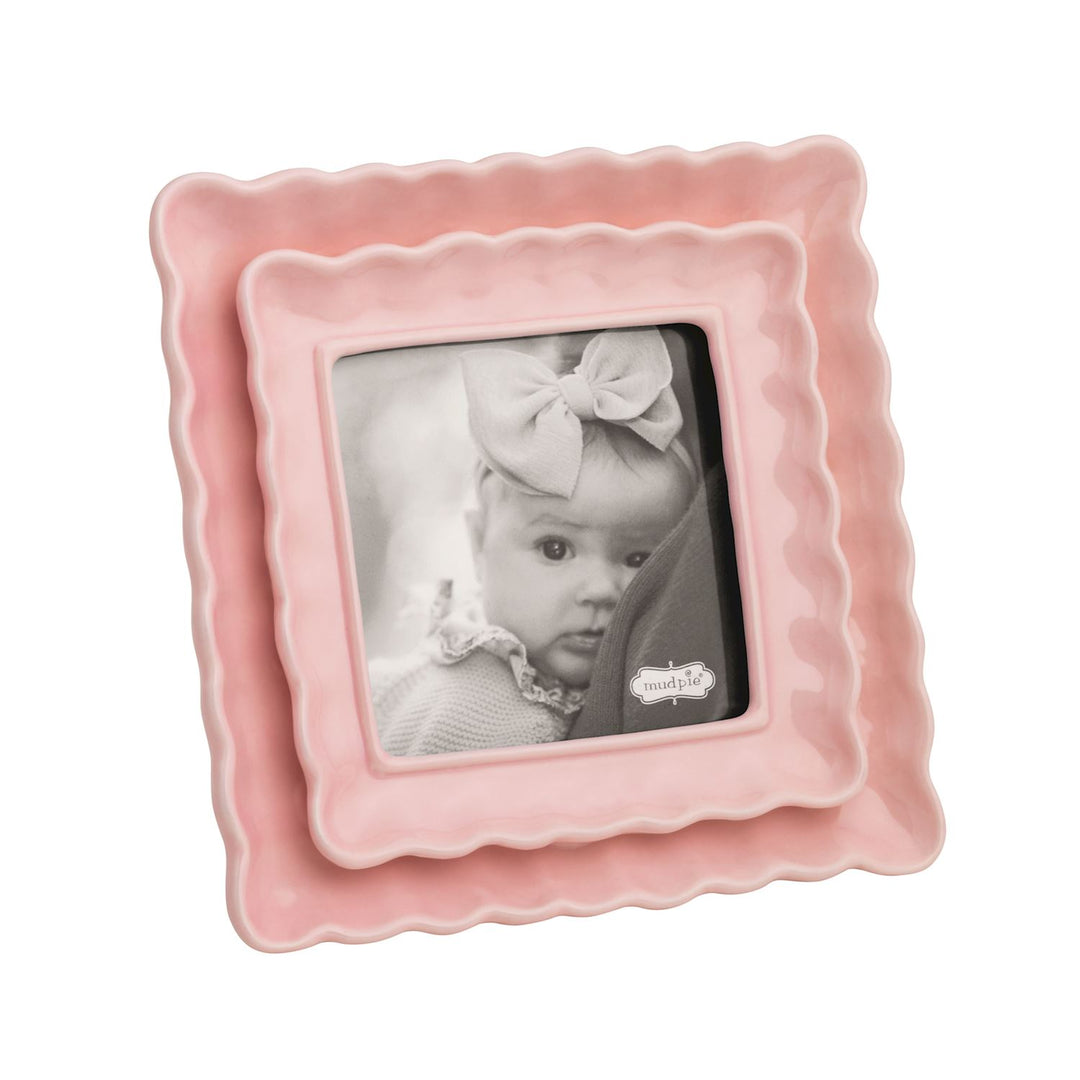 Pink ceramic scalloped square picture frame
