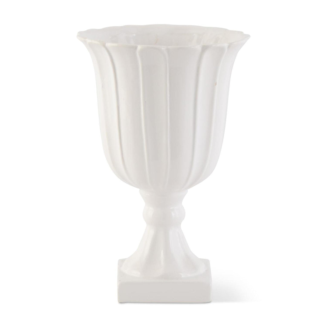 WHITE RIBBED URN