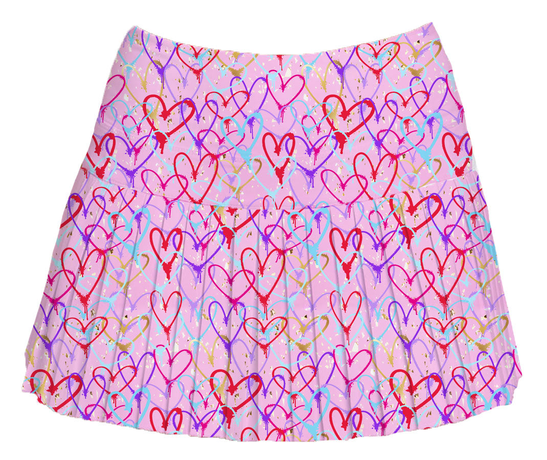 PINK MINI PLEAT SKORT WITH MULTI COLORED HEARTS