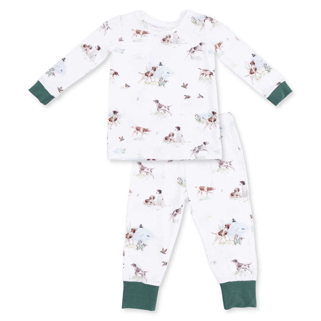 Angel Dear Pointer Pups and Duck Buddies Long Sleeve Loungewear Set complete outfit view showing the coordinated pieces and pointer pups and duck buddies design