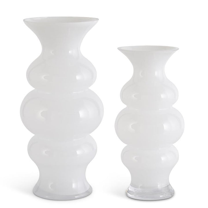 WHITE GLASS RIBBED HOURGLASS FLUTED VASE