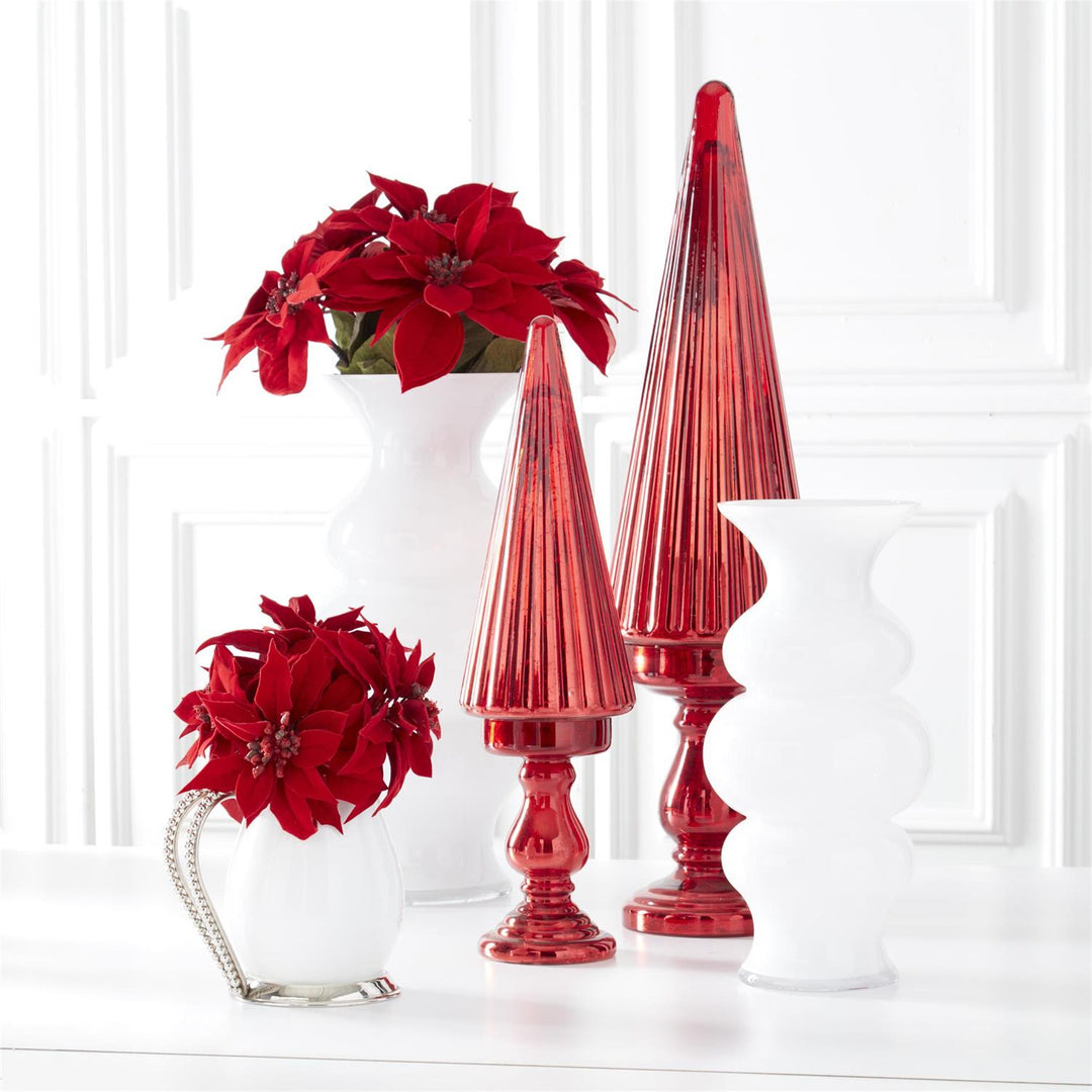 WHITE GLASS RIBBED HOURGLASS FLUTED VASE