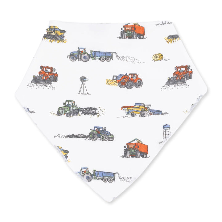 Angel Dear Farm Machines Bandana Bib front product view highlighting the farm machines design