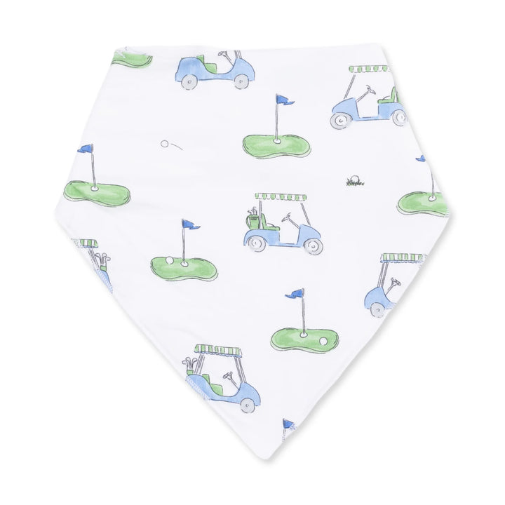 Angel Dear Golf Carts Blue Bandana Bib front product view highlighting the golf carts blue design