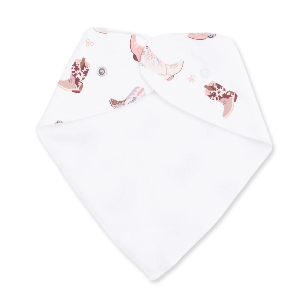 Angel Dear Buckarette Boots Bandana Bib alternate view showing the shape, trim, and buckarette boots design