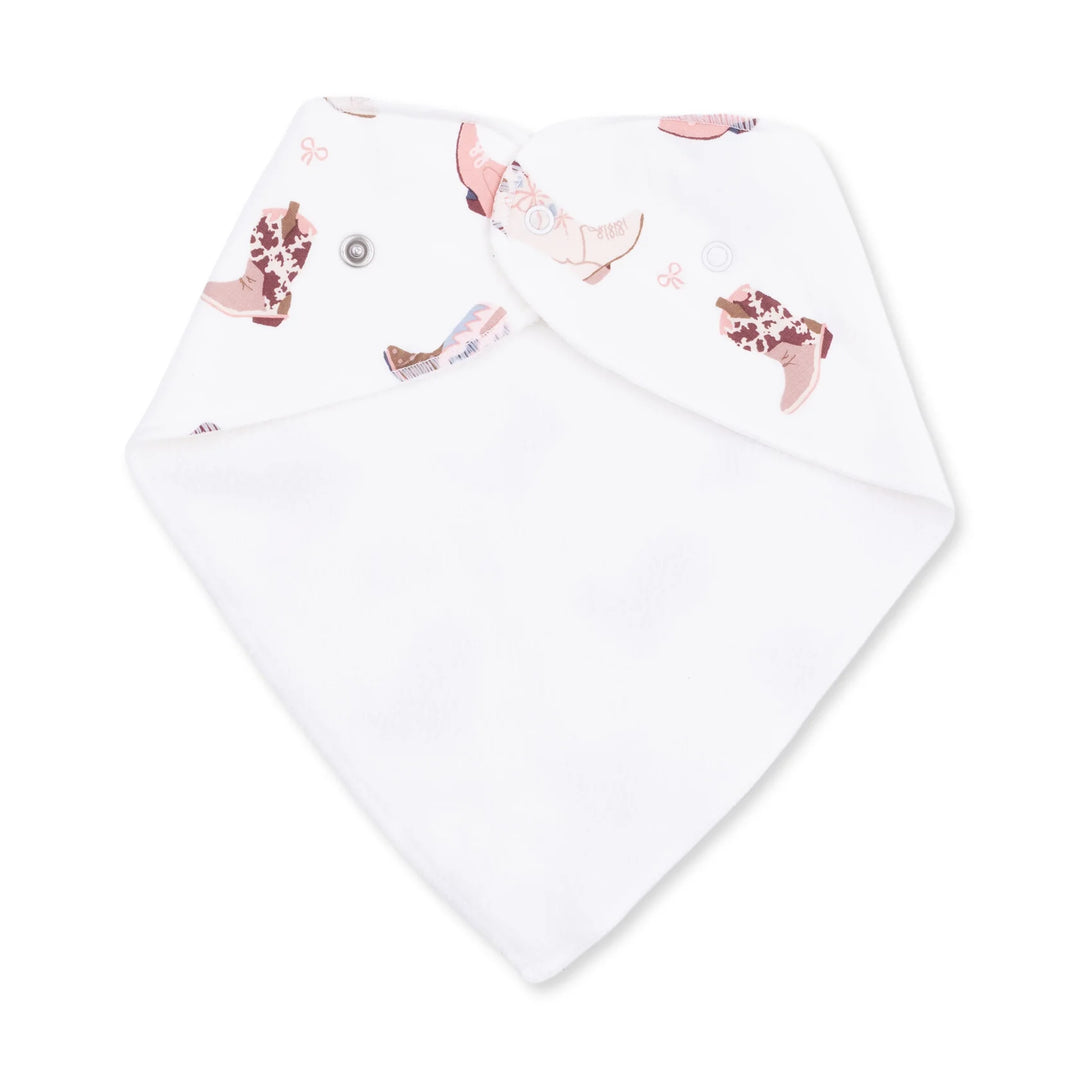 Angel Dear Buckarette Boots Bandana Bib alternate view showing the shape, trim, and buckarette boots design