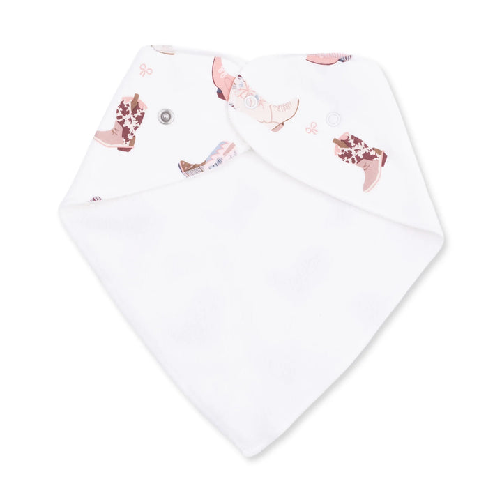 Angel Dear Buckarette Boots Bandana Bib alternate view showing the shape, trim, and buckarette boots design